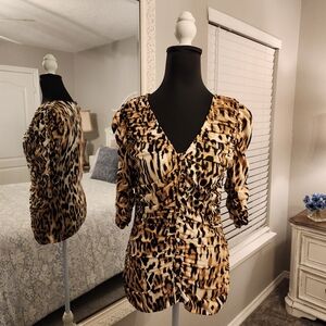 Sunday in Brooklyn Animal Print V-Neck Blouse
